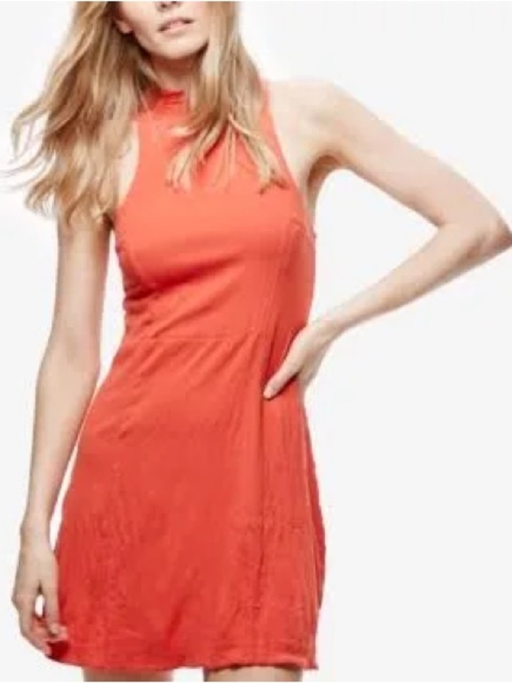 The Free People Kitty Kat Mini Dress in orange is a sleeveless, A-line dress S